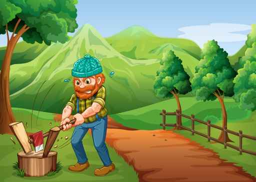 A lumberjack chopping the woods at the pathway going to the farm