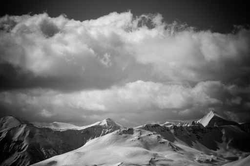 Black and white mountain landscape. Alps  summits