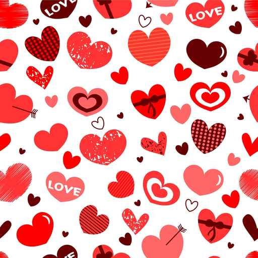 Romantic seamless pattern with various hearts