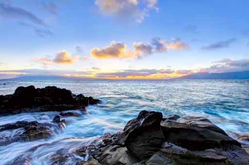 Island Maui cliff coast line with ocean. Hawaii.