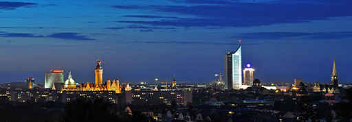 Skyline von Leipzig bei Nacht