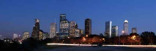 Houston Skyline at Night with Allen Parkway in the foreground