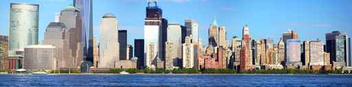 Lower Manhattan with Battery Park over Hudson River, New York