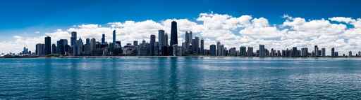 Panoramic View of Chicago Skyline on Bright Sunny Day