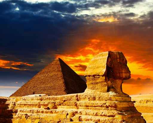 Great Sphinx and the Pyramids at sunset