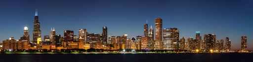 Chicago downtown city skyline at night and Michigan