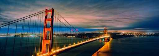 panoramic view of Golden Gate Bridge by night