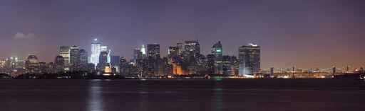 New York City lower Manhattan skyline at night