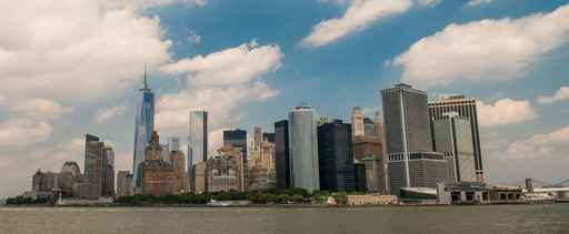 New York. Panoramic view of Lower Manhattan skyline from Governo