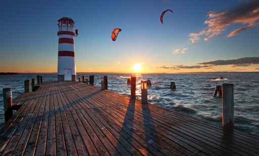 Lighthouse in Lake Neusiedl at sunset - Lower Austria