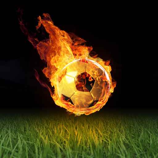 Fussball in Flammen auf Spielfeld 3D